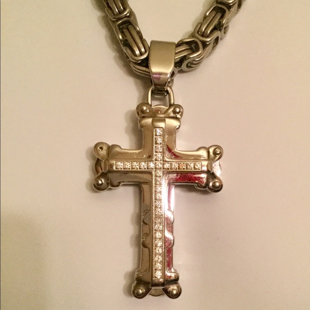 Stainless Steel mans Chain and Cross Pendant  222g